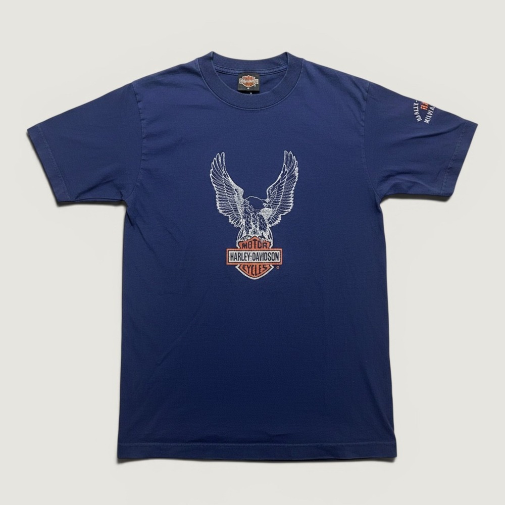 Harley Davidson Mens‎ T Shirt Medium Navy Blue Eagle Logo Hal's Milwaukee WI